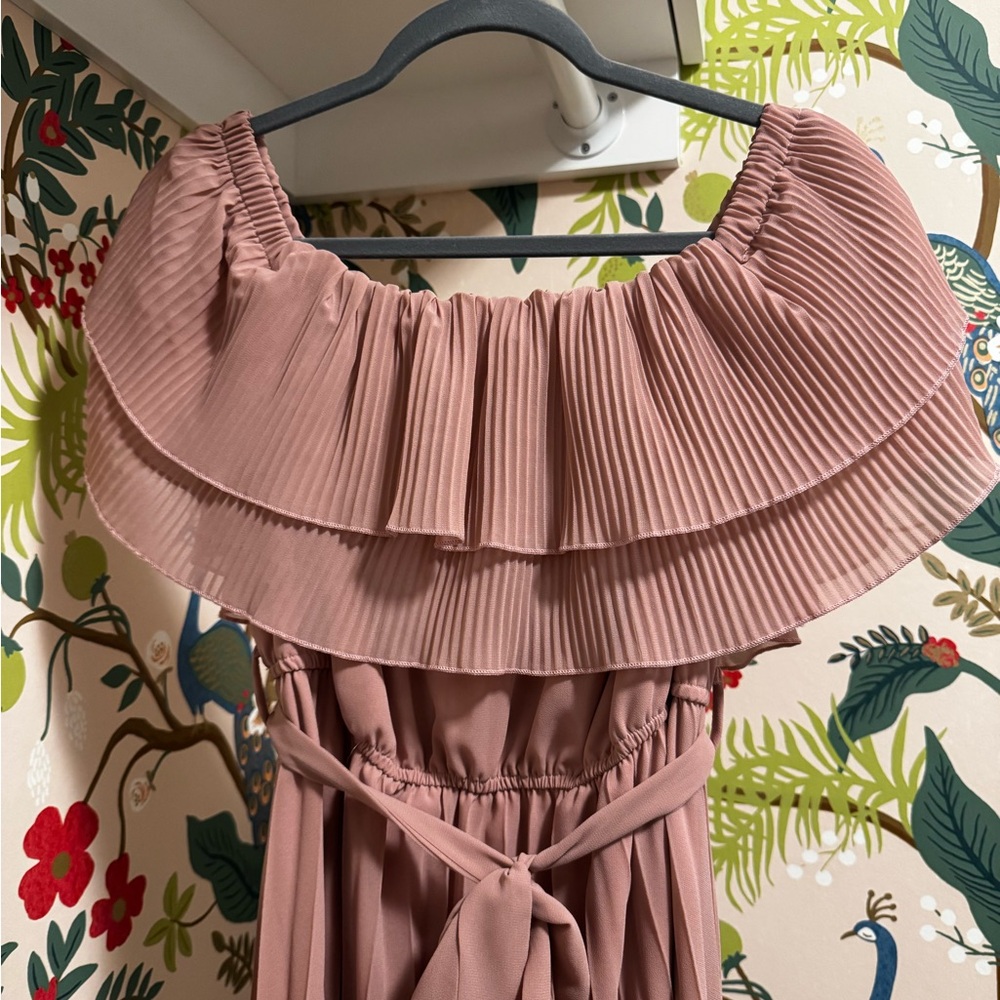 SHEIN Blush Pink Pleated Off-Shoulder Maxi Dress